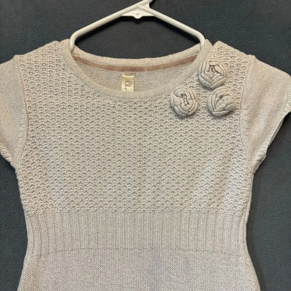 Cherokee Girl Medium Sweater Dress Silver Knit Flower Detail Cottagecore Holiday